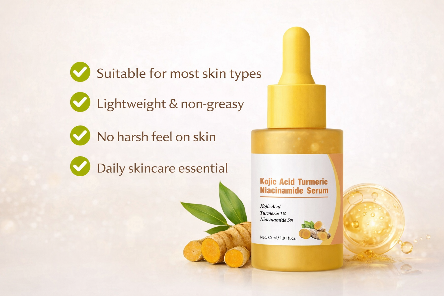 Luuminous Skin Serum – Niacinamide + Turmeric + Kojic Acid | Brightening, Soothing & Moistre Lock”