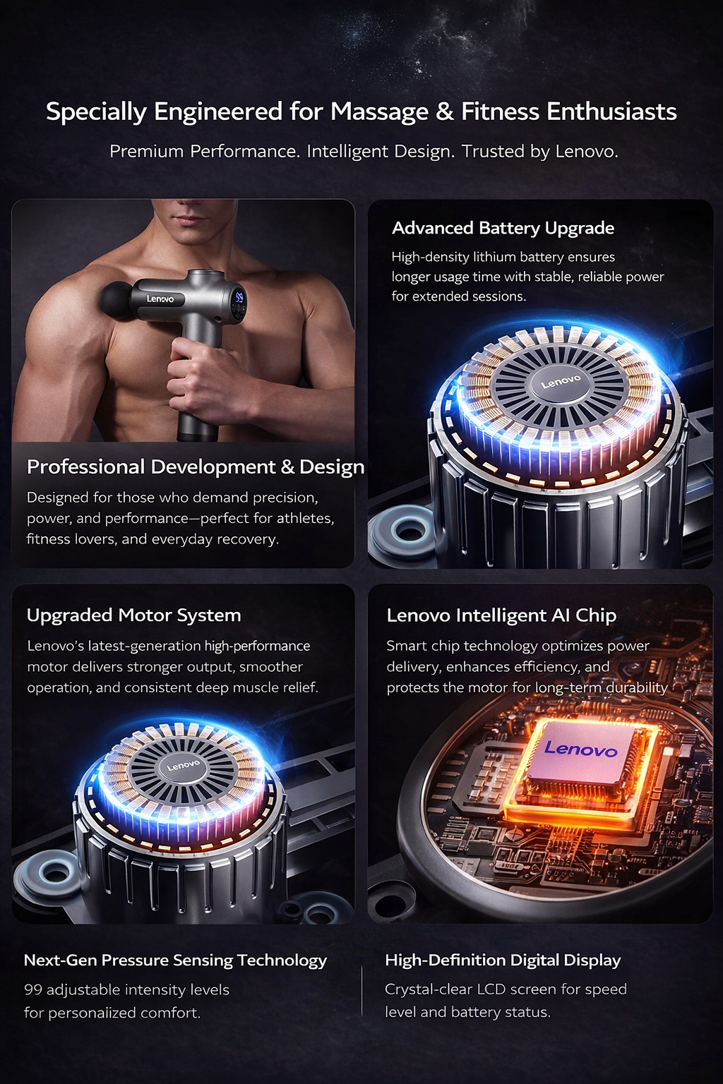 Lenovo Elite Pro Wireless Fascia Massager Gun Professional Muscle Recovery • Silent Power • Premium Design