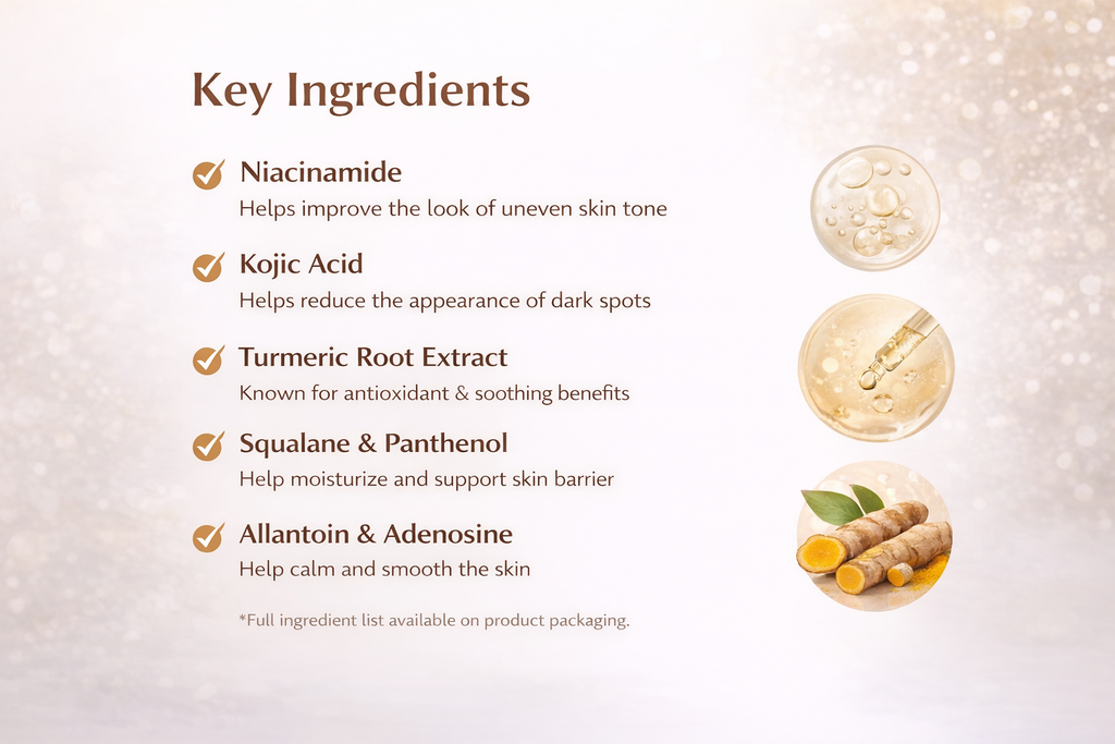 Luuminous Skin Serum – Niacinamide + Turmeric + Kojic Acid | Brightening, Soothing & Moistre Lock”