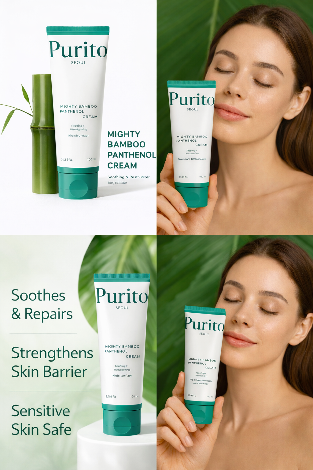 Purito Bamboo Essence Cream Soothing Moisturizing Repair Skin Barrier Minimizing Fine Lines Panthenol Intensive Facial Care