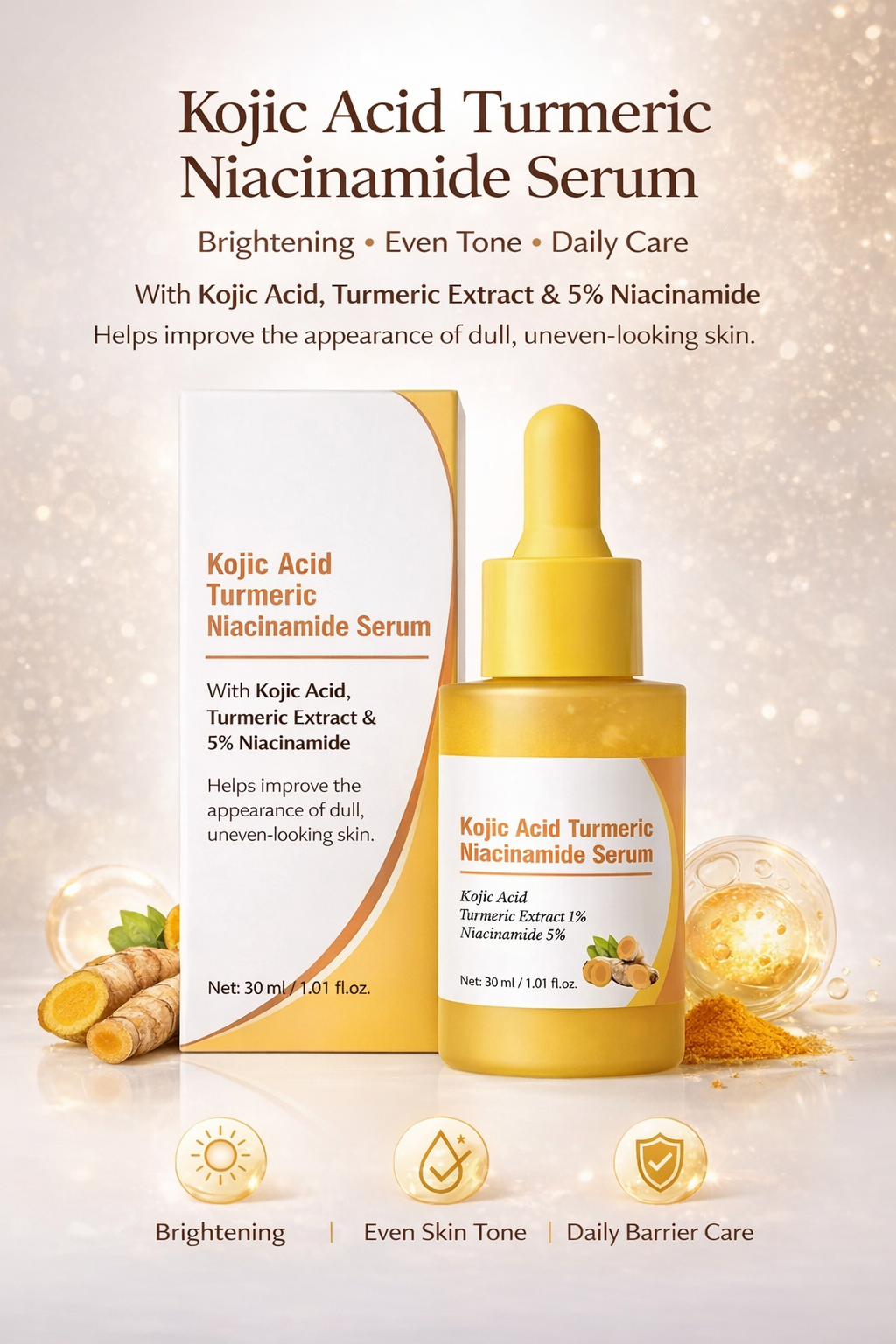 Luuminous Skin Serum – Niacinamide + Turmeric + Kojic Acid | Brightening, Soothing & Moistre Lock”
